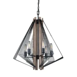 Best Pirce Patriot Lighting® Rochester 6-Light Black Iron & Brunished Oak Chandelier