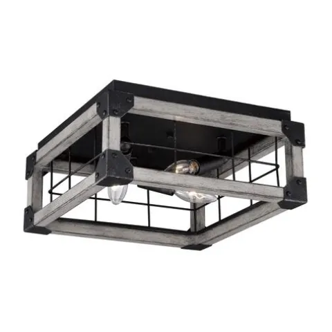 Best Pirce Patriot Lighting® Elegant Home Levon Faux Wood & Black 3-Light Flush Mount Ceiling Light