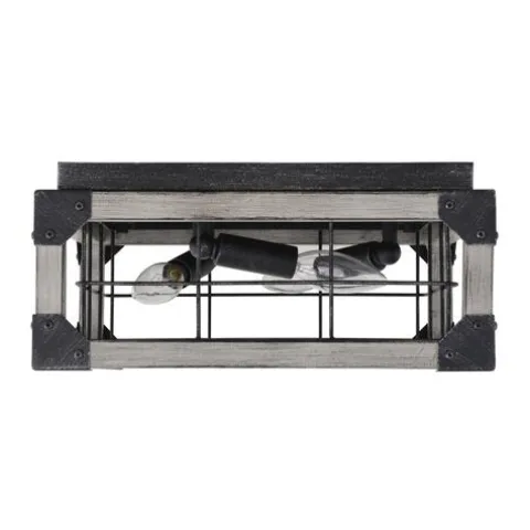 Best Pirce Patriot Lighting® Elegant Home Levon Faux Wood & Black 3-Light Flush Mount Ceiling Light