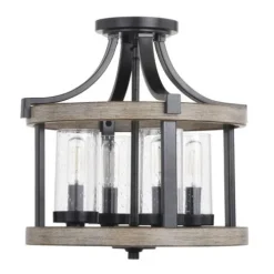 Best Reviews Of Patriot Lighting® Elegant Home Brooklyn Natural Iron & Distressed Faux Wood 4-Light Pendant
