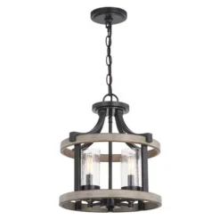 Best Reviews Of Patriot Lighting® Elegant Home Brooklyn Natural Iron & Distressed Faux Wood 4-Light Pendant