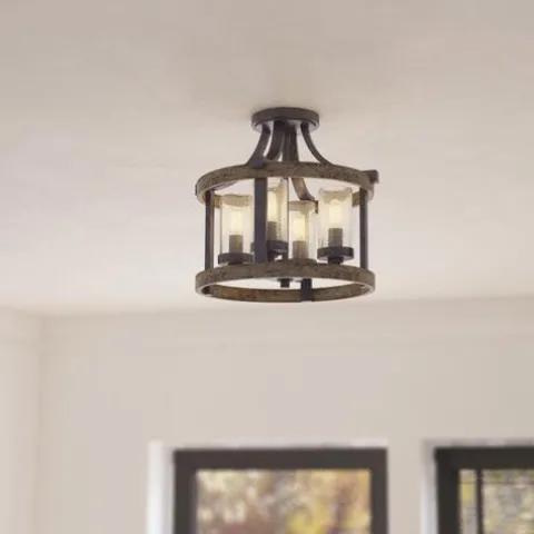 Best Reviews Of Patriot Lighting® Elegant Home Brooklyn Natural Iron & Distressed Faux Wood 4-Light Pendant