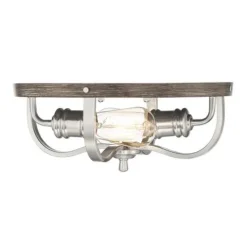 Best Reviews Of Patriot Lighting® Waverly Satin Nickel & Wood 2-Light Flush Mount Ceiling Light