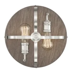 Best Reviews Of Patriot Lighting® Waverly Satin Nickel & Wood 2-Light Flush Mount Ceiling Light