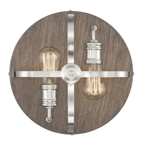Best Reviews Of Patriot Lighting® Waverly Satin Nickel & Wood 2-Light Flush Mount Ceiling Light