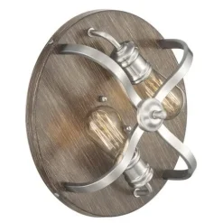 Best Reviews Of Patriot Lighting® Waverly Satin Nickel & Wood 2-Light Flush Mount Ceiling Light