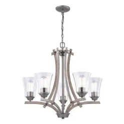 Best Reviews Of Patriot Lighting® Elegant Home Collette 5-Light Distressed Faux Wood & Brushed Pewter Chandelier
