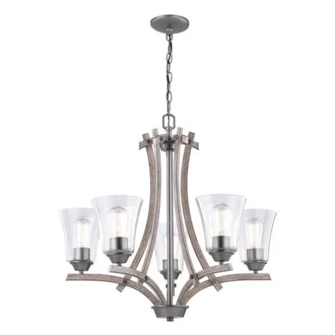 Best Reviews Of Patriot Lighting® Elegant Home Collette 5-Light Distressed Faux Wood & Brushed Pewter Chandelier