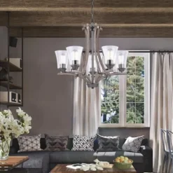 Best Reviews Of Patriot Lighting® Elegant Home Collette 5-Light Distressed Faux Wood & Brushed Pewter Chandelier