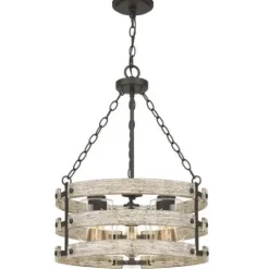 Best Reviews Of Patriot Lighting® Elegant Home Darring Matte Black & Faux Wood 3-Light Pendant