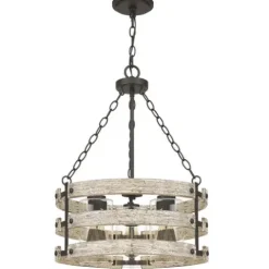 Best Reviews Of Patriot Lighting® Elegant Home Darring Matte Black & Faux Wood 3-Light Pendant