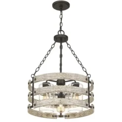 Best Reviews Of Patriot Lighting® Elegant Home Darring Matte Black & Faux Wood 3-Light Pendant
