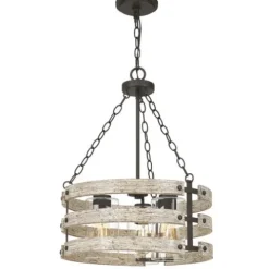 Best Reviews Of Patriot Lighting® Elegant Home Darring Matte Black & Faux Wood 3-Light Pendant