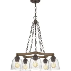 Best Sale Patriot Lighting® Elegant Home Astaria 5-Light Matte Black & Faux Wood Chandelier