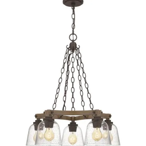 Best Sale Patriot Lighting® Elegant Home Astaria 5-Light Matte Black & Faux Wood Chandelier