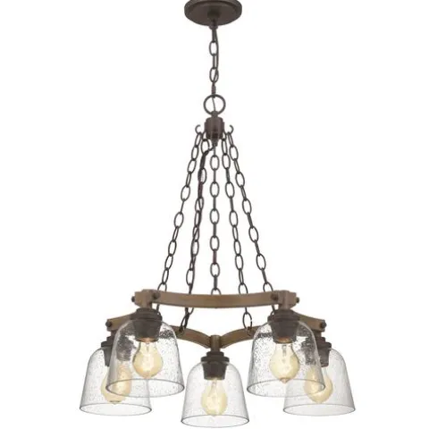 Best Sale Patriot Lighting® Elegant Home Astaria 5-Light Matte Black & Faux Wood Chandelier