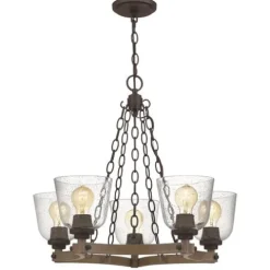 Best Sale Patriot Lighting® Elegant Home Astaria 5-Light Matte Black & Faux Wood Chandelier