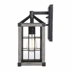 Best Sale Patriot Lighting® Elegant Home Levon Weathered Gray Faux Wood & Black Outdoor Wall Light