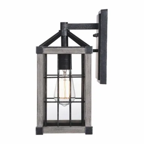 Best Sale Patriot Lighting® Elegant Home Levon Weathered Gray Faux Wood & Black Outdoor Wall Light