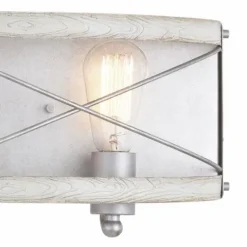 Brand New Patriot Lighting® Bea White Wash Faux Wood And Galvanized 3-Light Vanity Light