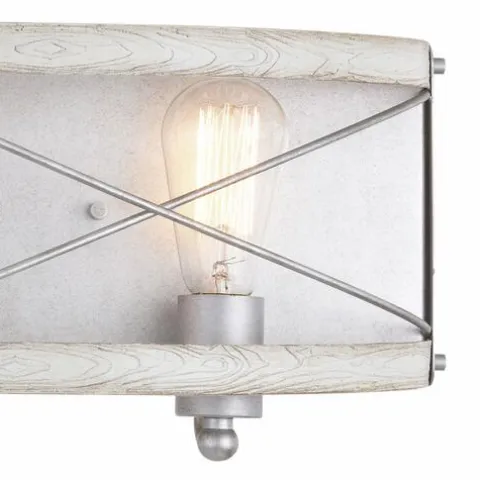 Brand New Patriot Lighting® Bea White Wash Faux Wood And Galvanized 3-Light Vanity Light