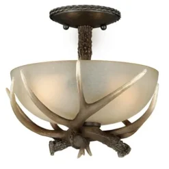 Brand New Patriot Lighting® Yoho Black Walnut Antler Semi-Flush Mount Ceiling Light