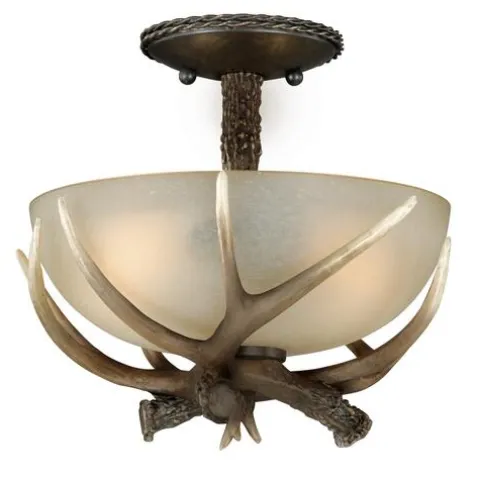 Brand New Patriot Lighting® Yoho Black Walnut Antler Semi-Flush Mount Ceiling Light