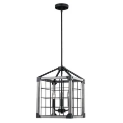 Brand New Patriot Lighting® Elegant Home Levon Weathered Gray Faux Wood & Black 3-Light Pendant