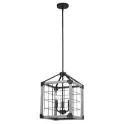 Brand New Patriot Lighting® Elegant Home Levon Weathered Gray Faux Wood & Black 3-Light Pendant