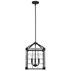 Brand New Patriot Lighting® Elegant Home Levon Weathered Gray Faux Wood & Black 3-Light Pendant
