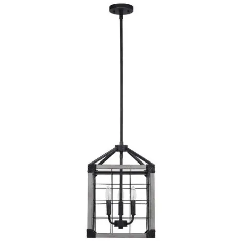 Brand New Patriot Lighting® Elegant Home Levon Weathered Gray Faux Wood & Black 3-Light Pendant