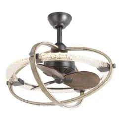 Budget Patriot Lighting® Elegant Home Brooklyn 22″ Natural Iron & Distressed Faux Wood Indoor Led Fandelier