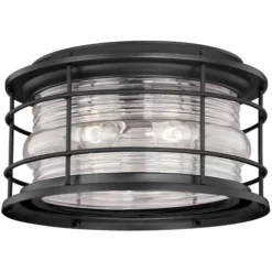 Budget Patriot Lighting® Hyannis Textured Black 2-Light Outdoor Flush Mount Light