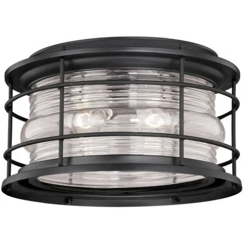 Budget Patriot Lighting® Hyannis Textured Black 2-Light Outdoor Flush Mount Light