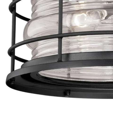 Budget Patriot Lighting® Hyannis Textured Black 2-Light Outdoor Flush Mount Light