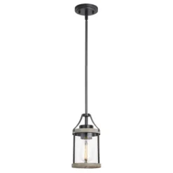 Cheap Patriot Lighting® Elegant Home Brooklyn Natural Iron & Distressed Faux Wood 1-Light Mini Pendant