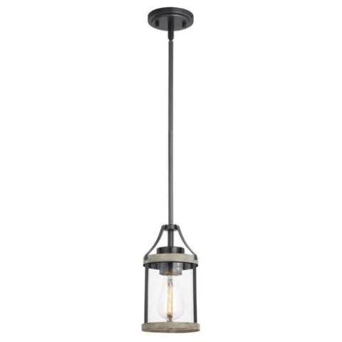 Cheap Patriot Lighting® Elegant Home Brooklyn Natural Iron & Distressed Faux Wood 1-Light Mini Pendant