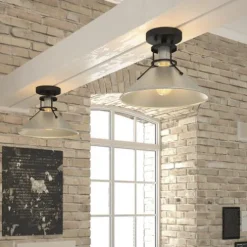 Cheapest Patriot Lighting® Ashtyn Matte Black & Charcoal Patina 1-Light Semi-Flush Mount Ceiling Light