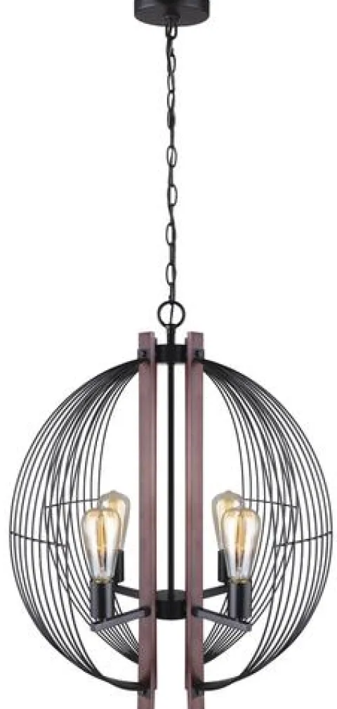 Cheapest Patriot Lighting® Gage Black With Wood Accents 4-Light Chandelier