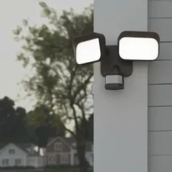 Coupon Patriot Lighting® Dualux Bronze Led Dual Head Motion Sensor Outdoor Security Flood Light