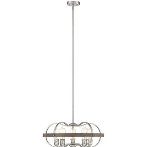 Coupon Patriot Lighting® Waverly Satin Nickel & Wood 5-Light Pendant