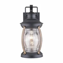Coupon Patriot Lighting® Zion Textured Black And Replica Wood Outdoor Wall Light