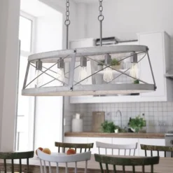 Deals Patriot Lighting® Bea White Wash Faux Wood And Galvanized 5-Light Island Light