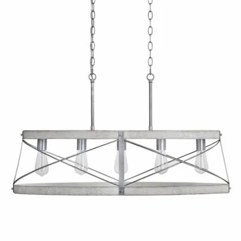 Deals Patriot Lighting® Bea White Wash Faux Wood And Galvanized 5-Light Island Light