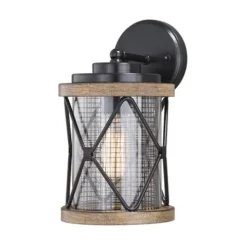 Discount Patriot Lighting® Elegant Home Bodhi Black & Replica Wood Outdoor Wall Light
