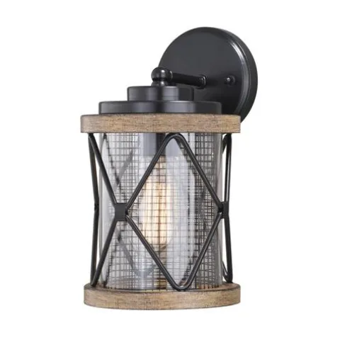 Discount Patriot Lighting® Elegant Home Bodhi Black & Replica Wood Outdoor Wall Light