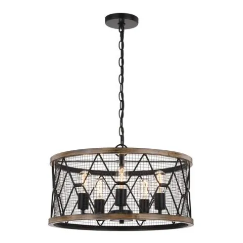 Discount Patriot Lighting® Elegant Home Bodhi Black & Replica Wood 5-Light Pendant