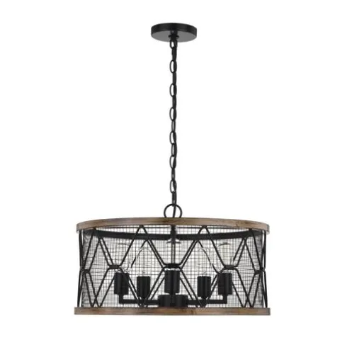 Discount Patriot Lighting® Elegant Home Bodhi Black & Replica Wood 5-Light Pendant