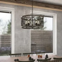 Discount Patriot Lighting® Elegant Home Bodhi Black & Replica Wood 5-Light Pendant