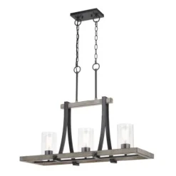 Flash Sale Patriot Lighting® Elegant Home Brooklyn Natural Iron & Distressed Faux Wood 3 Light Island Light